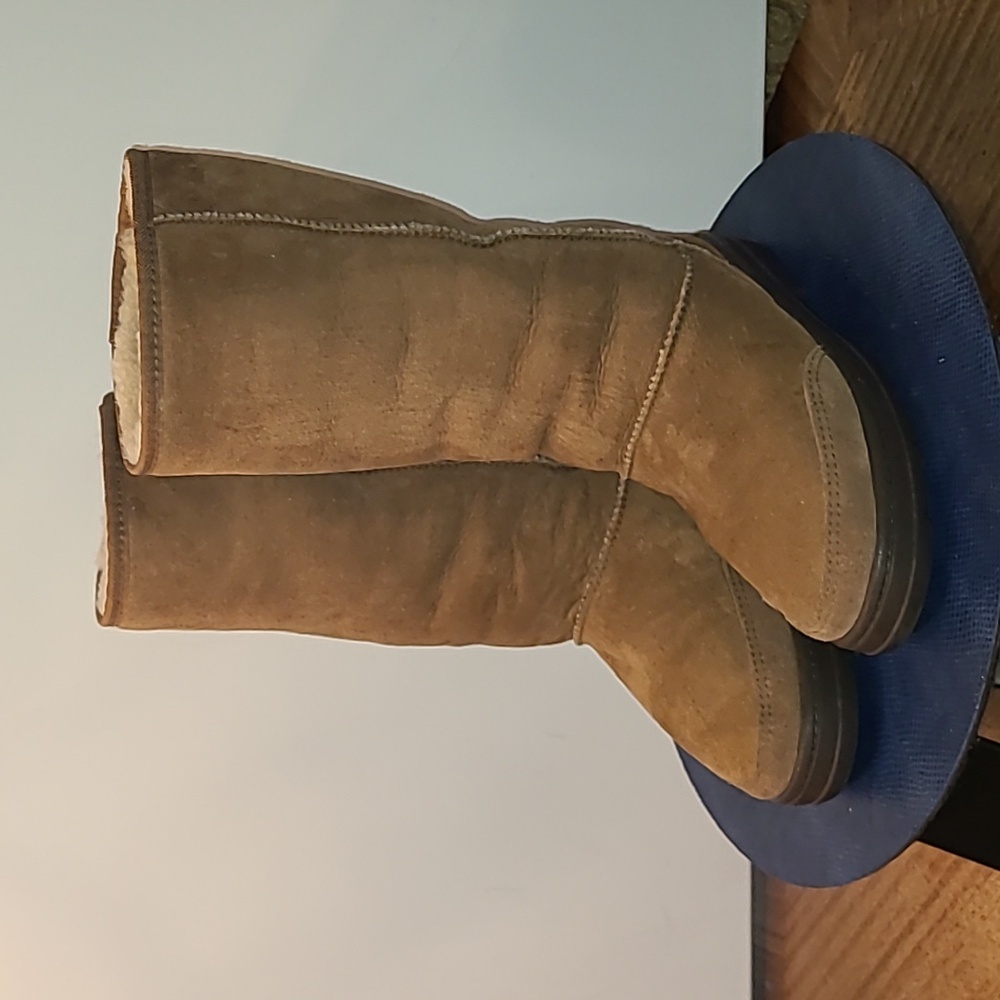 UGG Ultra Tall Boots sz.W8 Brown Pull On Suede Sheepskin Wool Mid Calf (#1561)EC - Picture 2 of 16